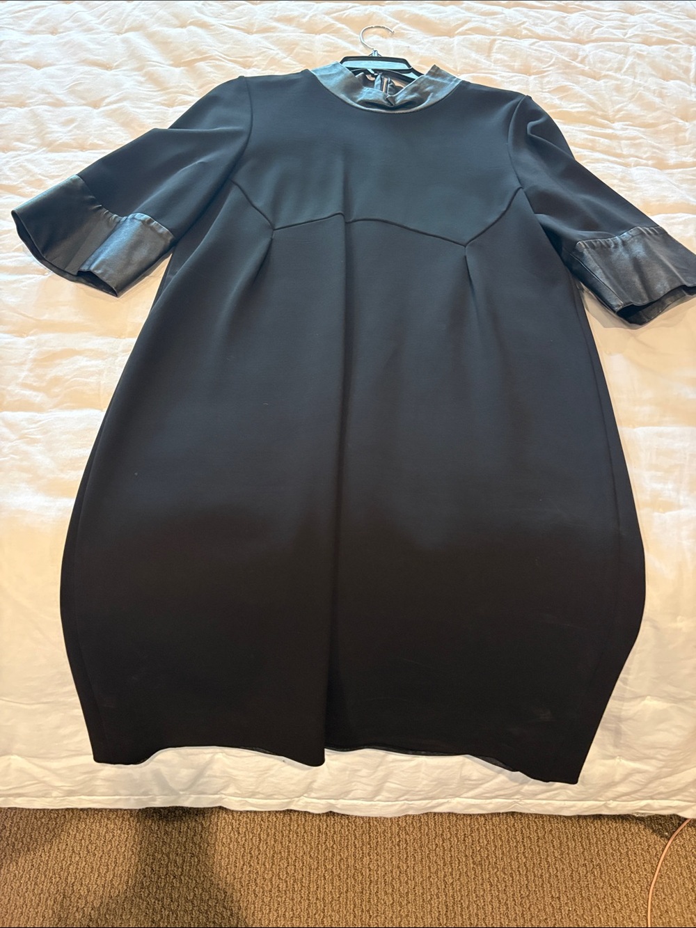 Gucci Black Midi Dress with Leather-Trim Collar & Cuffs
